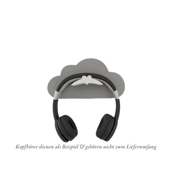 Headphone holder Earphone holder - cloud with heart - light grey/white